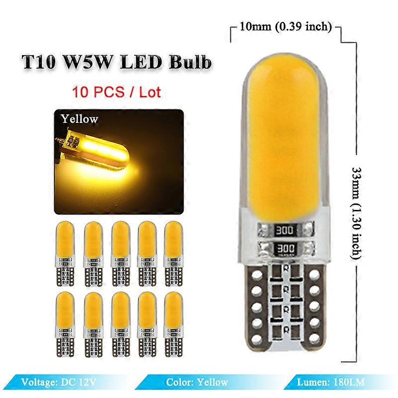 10 db autós Signal T10 W5W LED izzók COB 12V 7000K fehér automatikus belső kupola olvasó rendszámtábla ék oldalsó csomagtartó lámpák