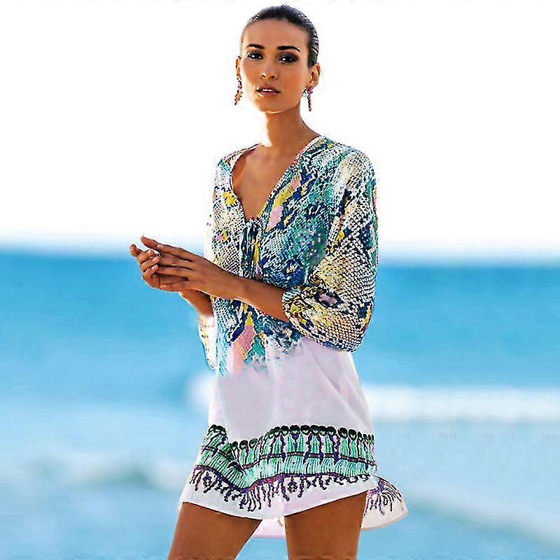 Femmes Boho Sarong Bikini Beach Cover Up Robe Maillot de bain Kaftan Beachwear