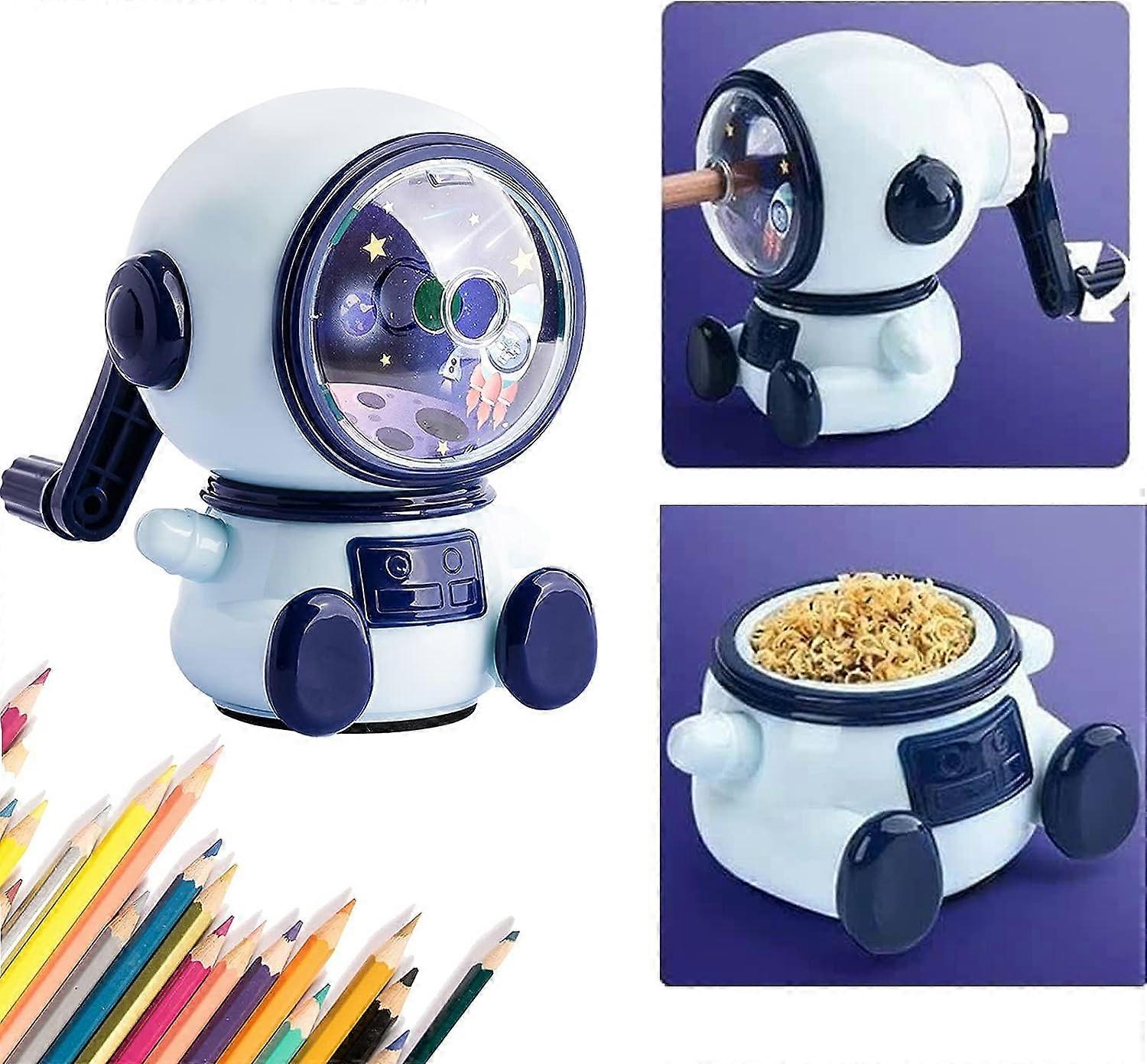 Manual Pencil Sharpener with Crank, Pencil Sharpener with Container for Kids, for Office, Classroom and Home, Astronaut Pencil Sharpener (Adjustable i