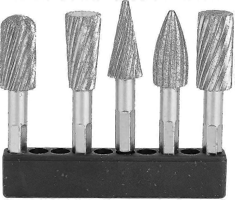 Set Of 5 High Speed Steel Rotary Burs With 6.35mm Shank For Aluminum And Iron Material