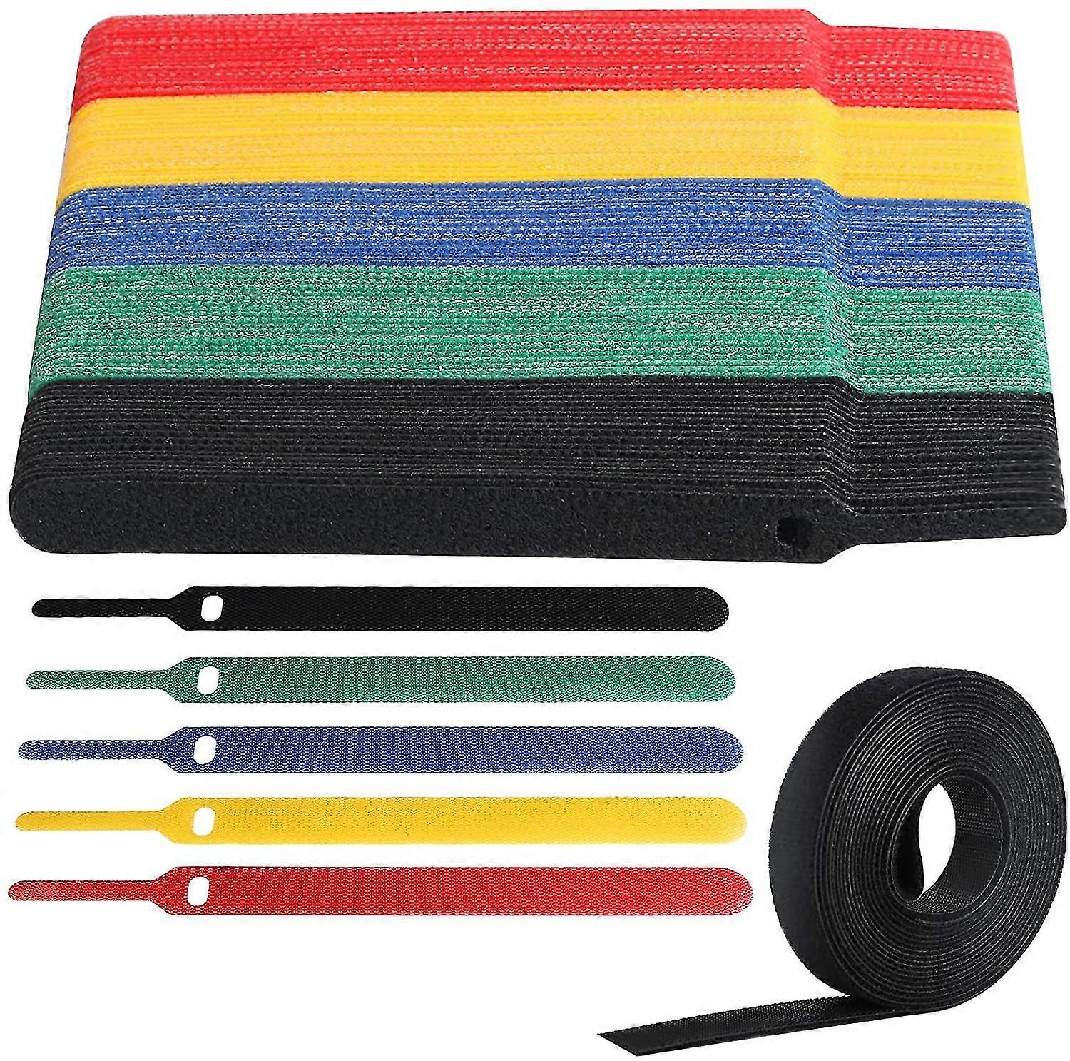 100 Pcs Cable Tie, Reusable Cable Tie Nylon Hook And Loop Closure, With 3m