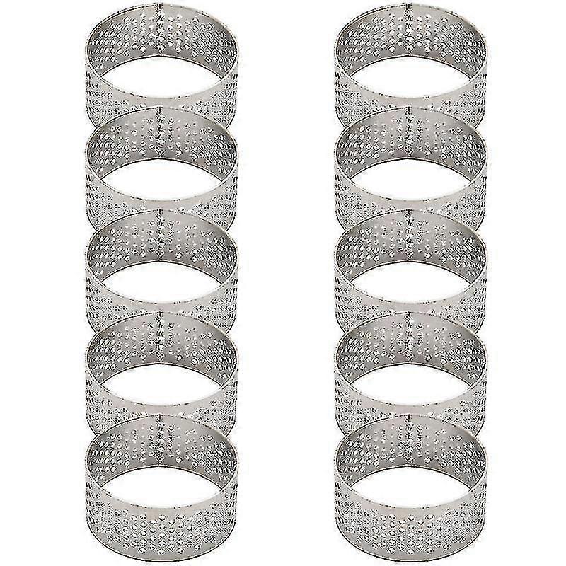 10pcs 4.5cmラウンドステンレス穴あきシームレスタルトリングキッシュリングタルトパンパイタルトリングH付き