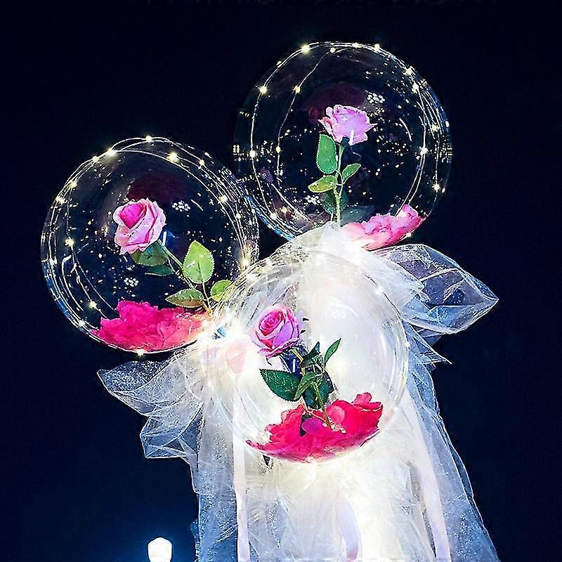 Luminous Balloon Rose Bouquet Led Light Up Bobo Ball With Rose 20 Inch Glow Bubble Balloons With