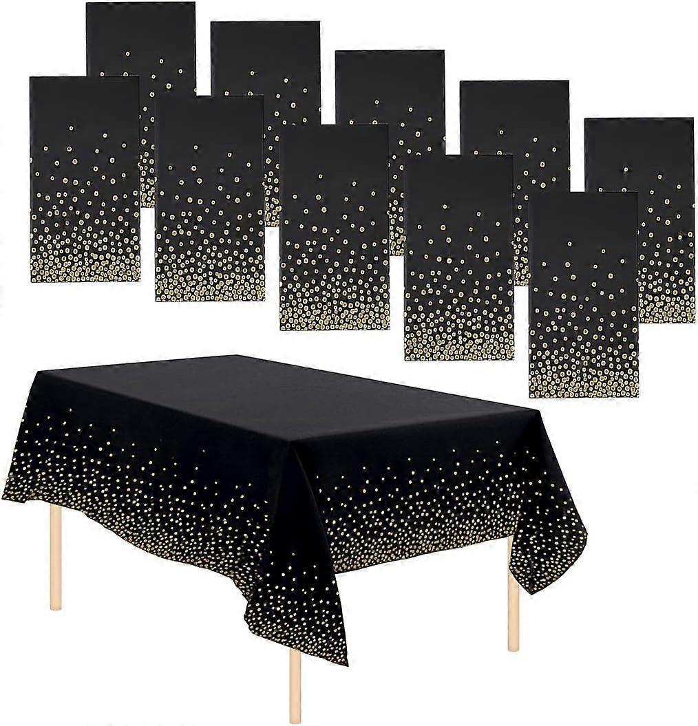 Pack de 10 nappe à pois couverture de table nappe jetable en plastique essuyable imperméable à l’eau pour l’intérieur ou l’extérieur fête anniversaire mariage Noël noir 