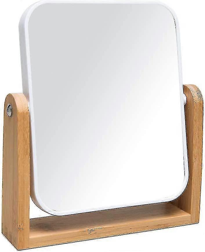 Makeup Mirror With Natural Bamboo Stand Portable Table Desk Make Up Mirror