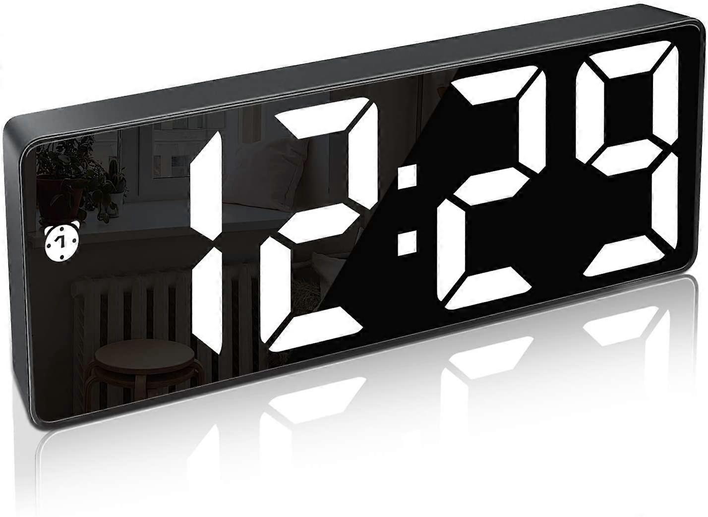 Digital Alarm Clock, Large LED Display, Mirror Surface Clock and Brightness Adjustable USB Charging Connection Alarm Clock for Bedroom, Offices