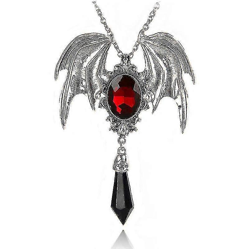 Bat Wings And Stone Pewter Pendant Necklace
