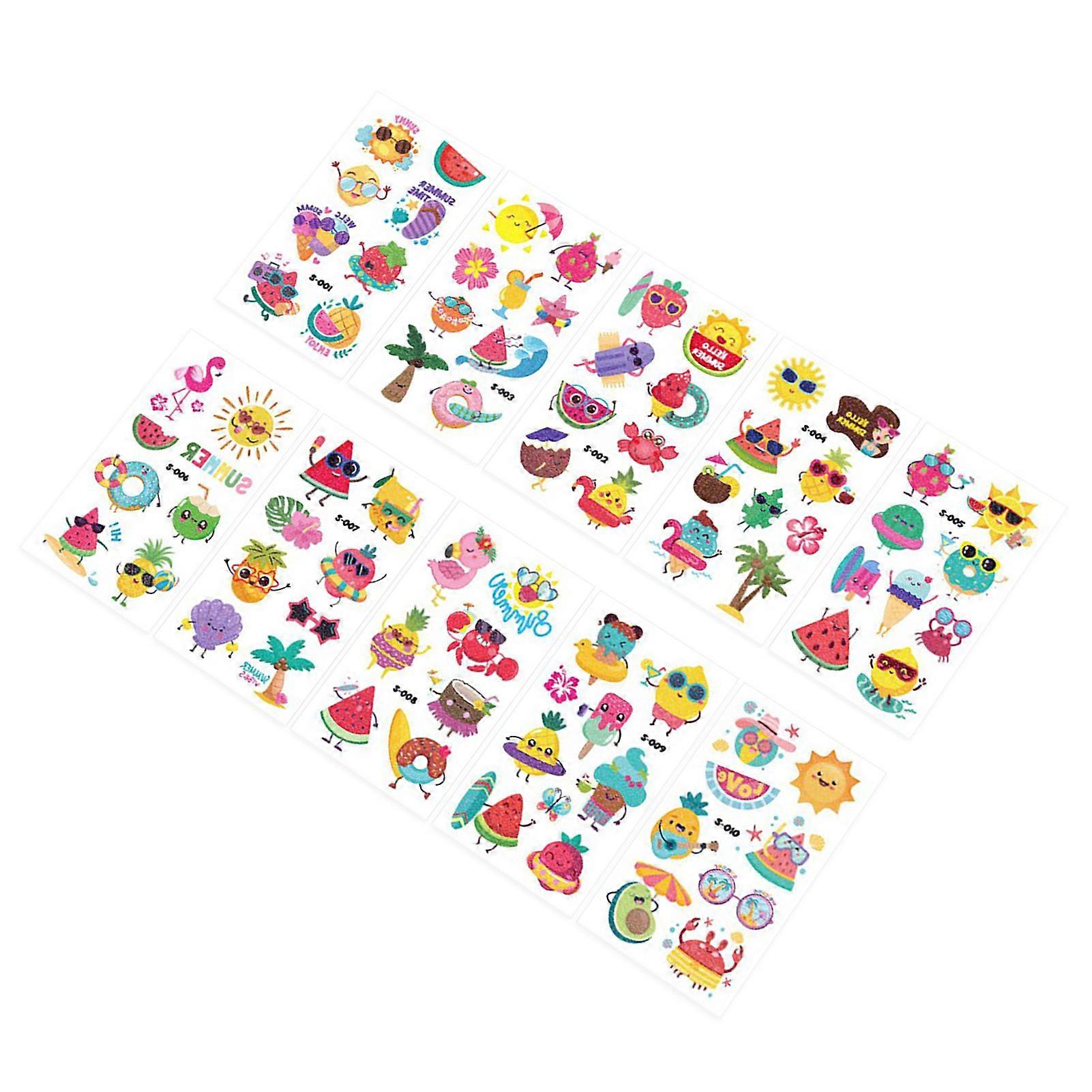 10pcs Glittering Tattoo Sticker Animal Shape Waterproof Glitter Temporary Tattoo Patch for Children Summer Type 1