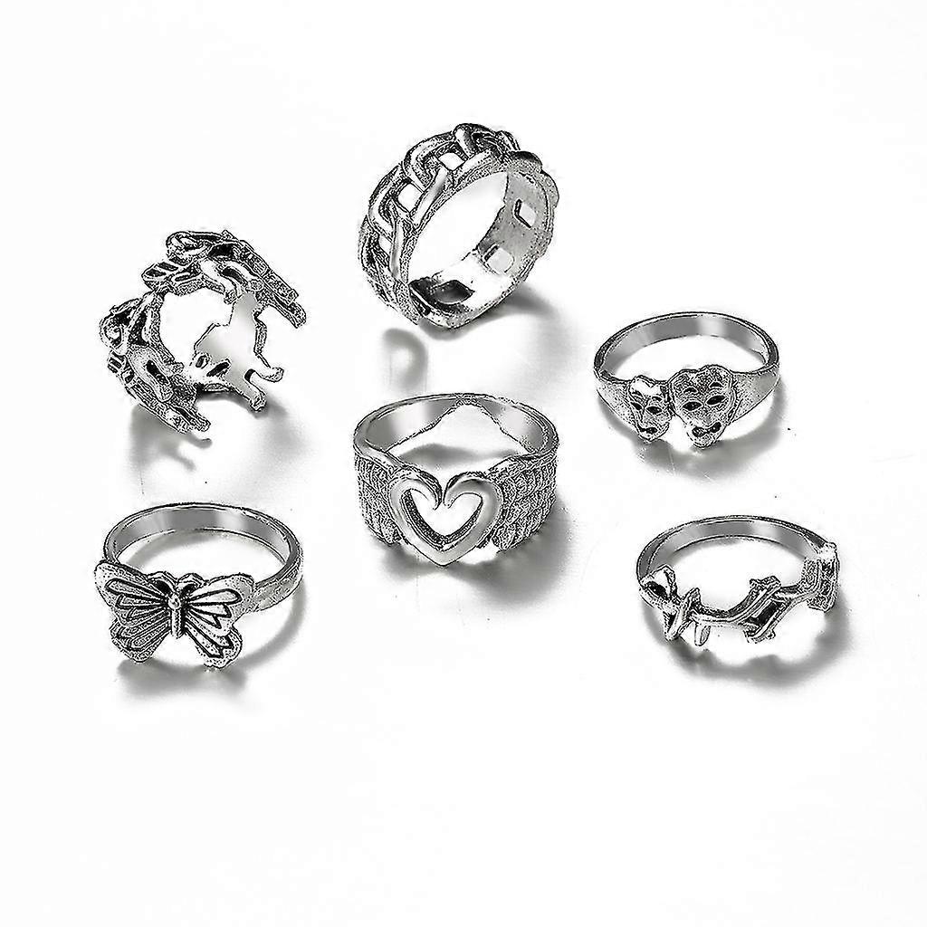 Nepal Ring Retro Joint Ring Creative Peach Heart Butterfly Ancient Silver Ring
