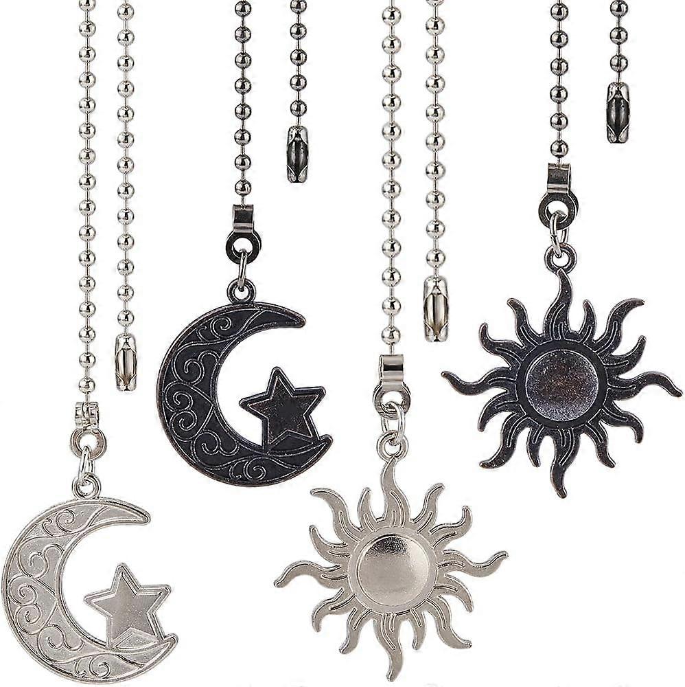 4Pcs 2 Color Moon Star Sun Ceiling Fan Pull Chain Extender Charm Pendant Boho Adjustable Decorative 14.1in Extension Connector Ball Bead Cord Replacem