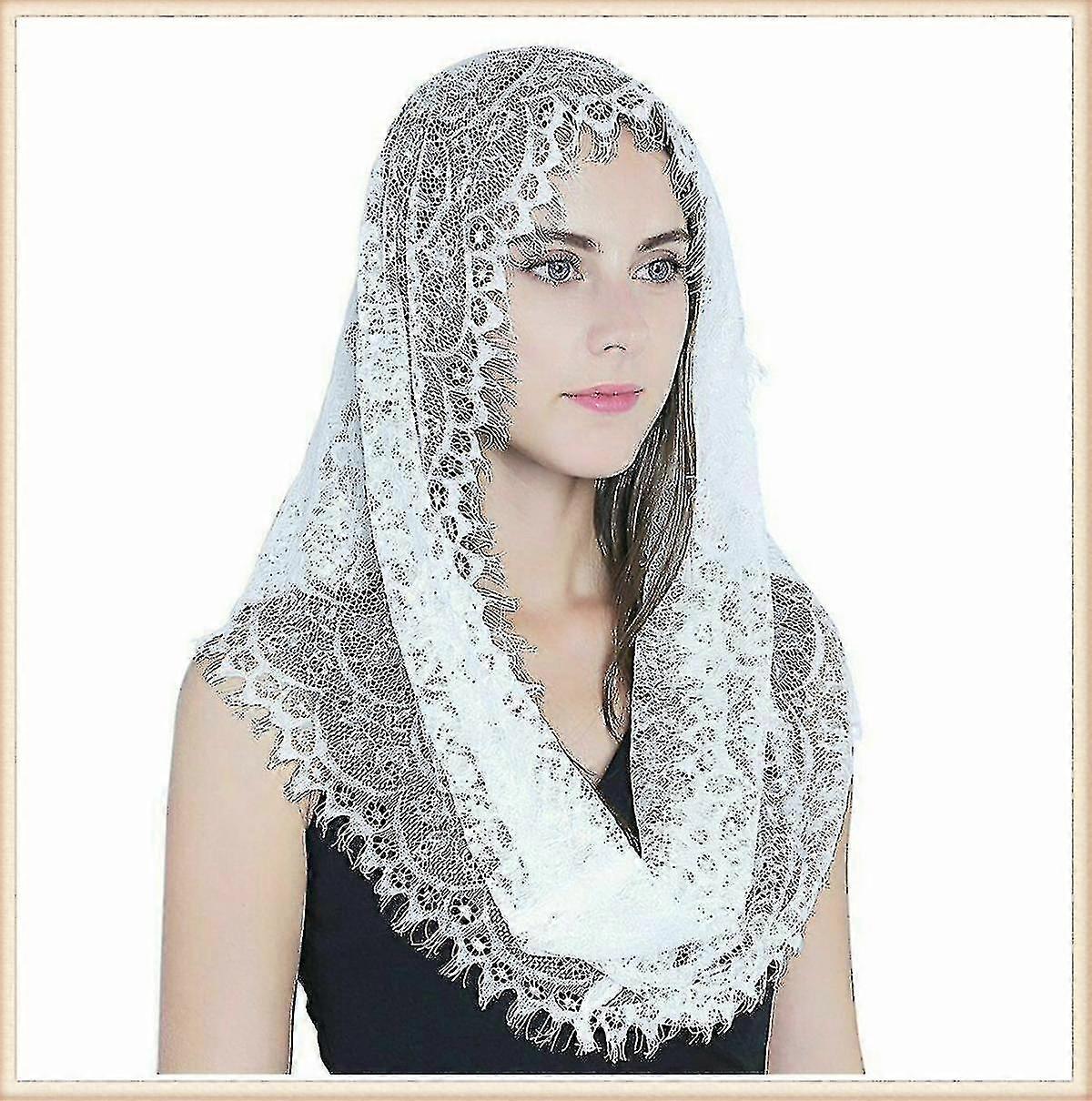 Veeki كنيسة الحجاب الأزهار اللاتينية قداس رئيس تغطي وشاح الدانتيل مانتيلا الحجاب للكنيسة (د)