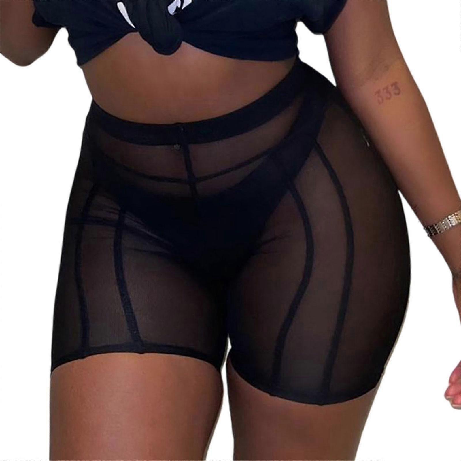 Women Sexy Sport Mesh High Waist Biker Shorts See Through Leggings Short Pants-YH