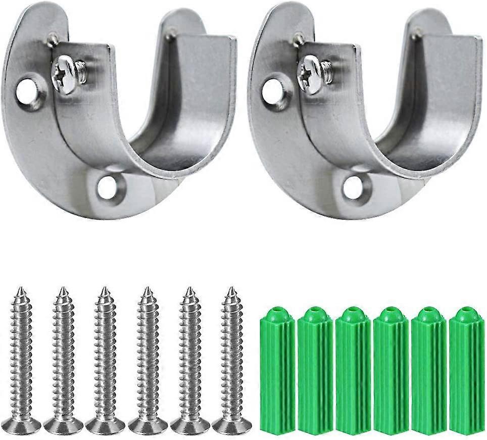 2 Pack Stainless Steel Closet Pole Sockets, Heavy Duty Closet Rod End Supports Flange Rod Holder with Screws, U Shaped, Easy Installation Or Quick Rem