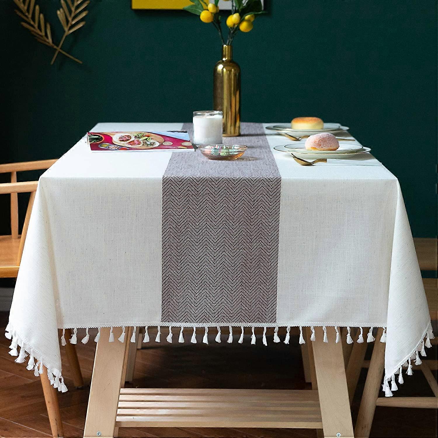 Tablecloth for Dining Table Rustic Farmhouse Kitchen Table Cloth Coffee Table Cover, Cotton Linen Fabric Small Rectangle Tablecloths for 6 to 8 Seats,