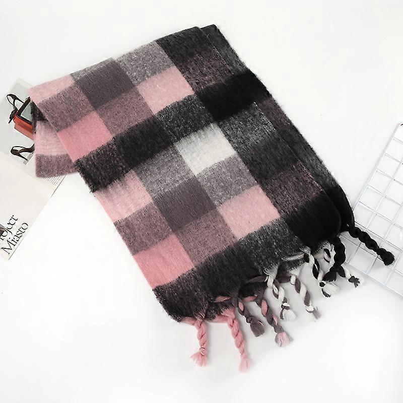 Scarf women winter thickening warm thick tassel hundred with 2022 new scarf men autumn and winter plaid scarf (Pink plaid)