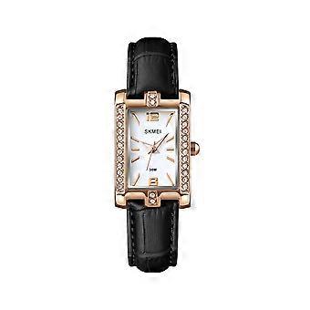 Womens Rectangle Watch With Crystal Decorated Bezel Classic Tank Shape Square Wrist Watch With Clear Dial Looks Graceful(black - leather)
