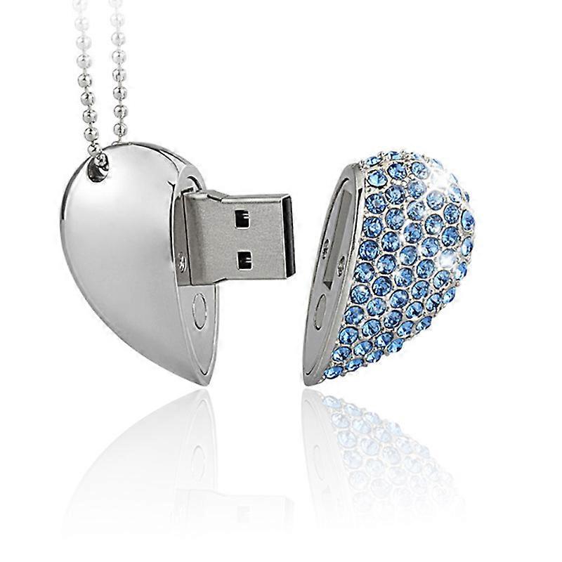 Heart shaped diamond USB flash drive (blue 32GB), advanced Heart Diamond high-speed USB 3.0 flash data storage drive memory pen stick flash drive