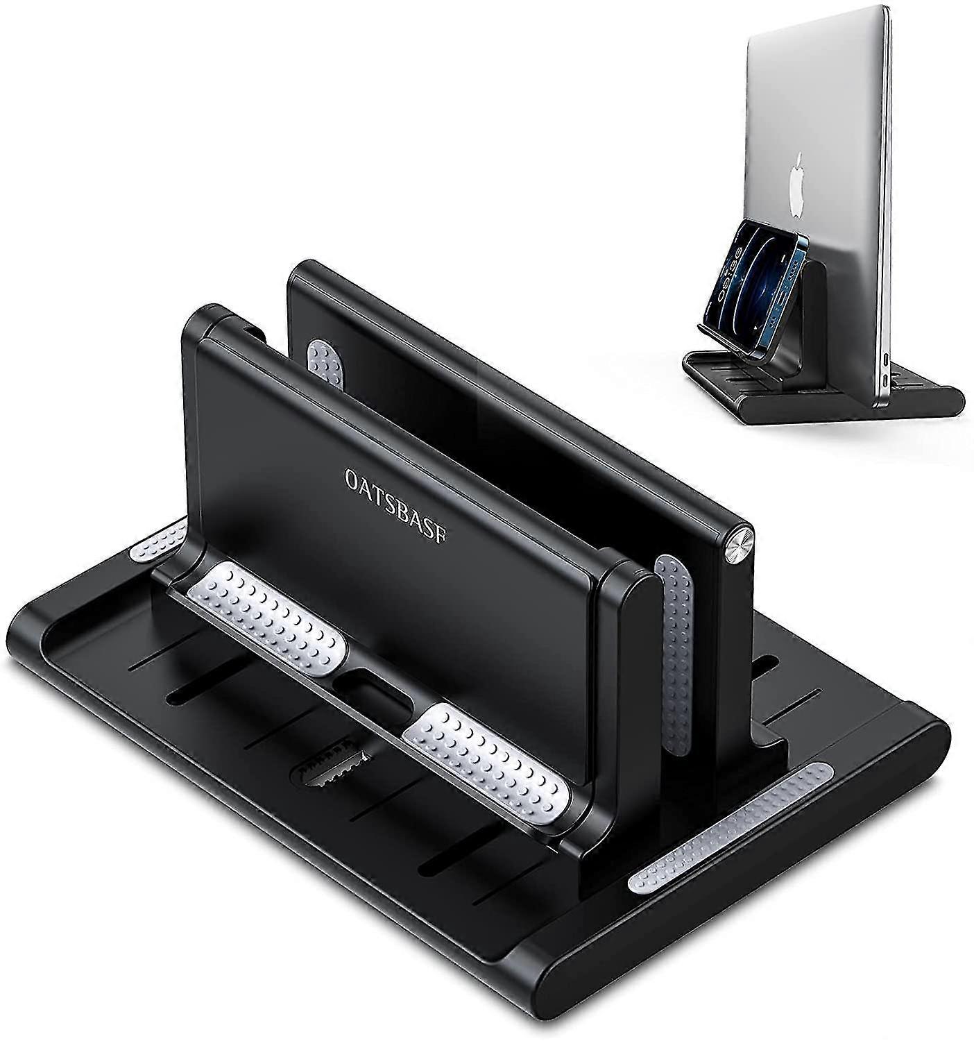 Vertical Laptop Stand Adjustable Laptop Stand with Phone Stand 3 in 1 Desktop Docking Station [Black]