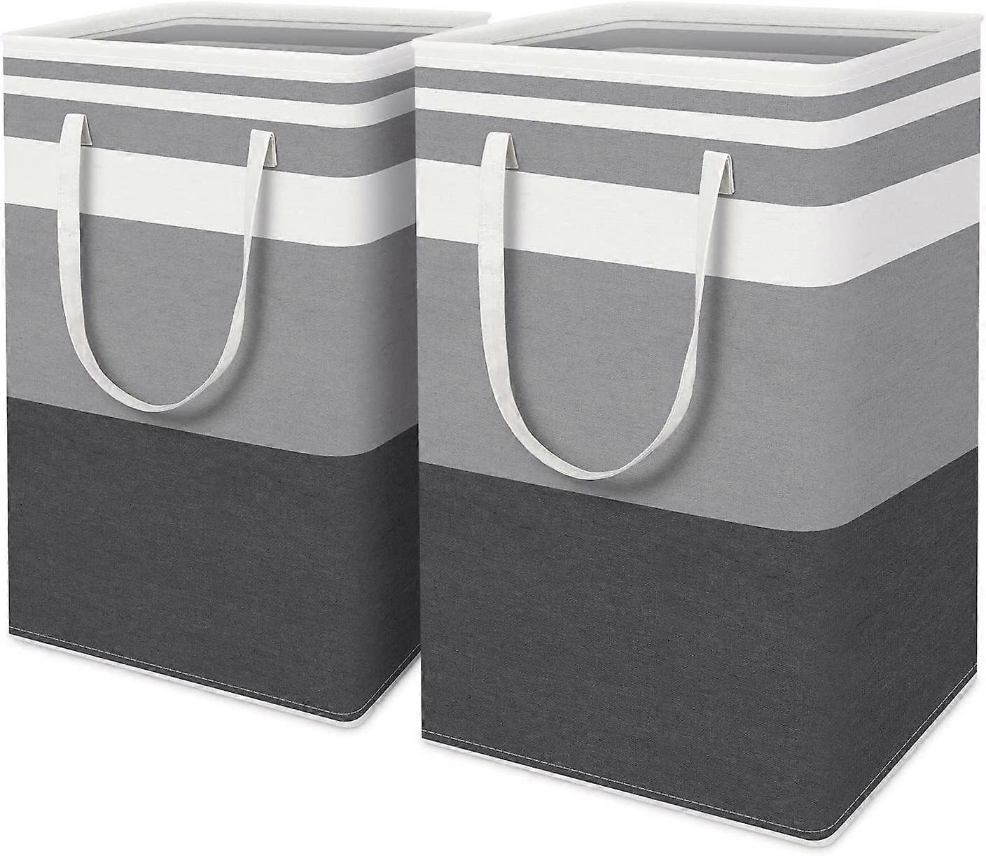 Pack of 2 Large Laundry Hampers, Waterproof, Freestanding Laundry Hamper, Folding Tall Coat Hamper with Extended Handle - (Grey Gradient, 75L)