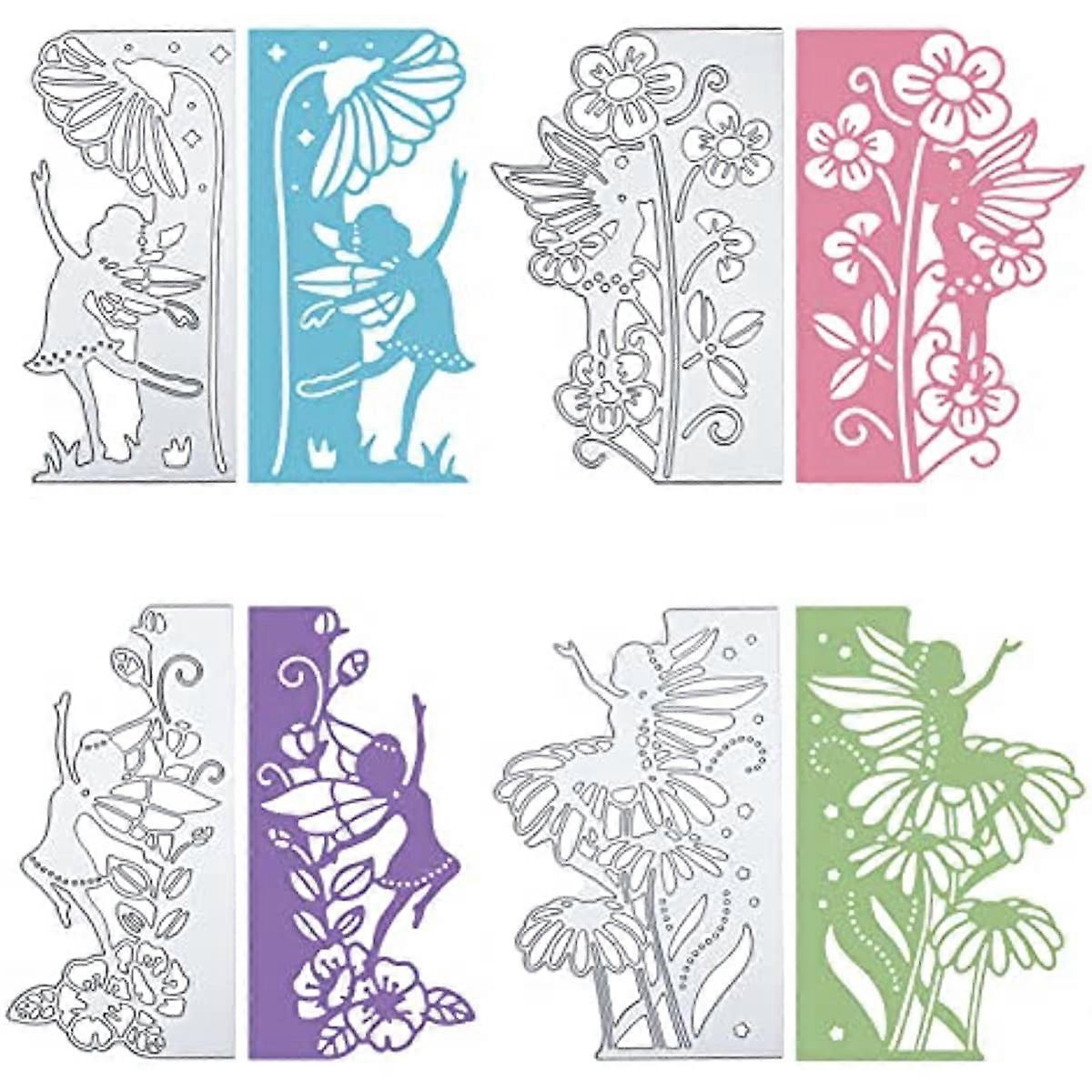 4pcs Fairy Lace Edge Border Metal Cutting Dies Template s with Flower Pattern for DIY Scrapbooking Greeting Cards Making Album Envelope Decoration,Mat