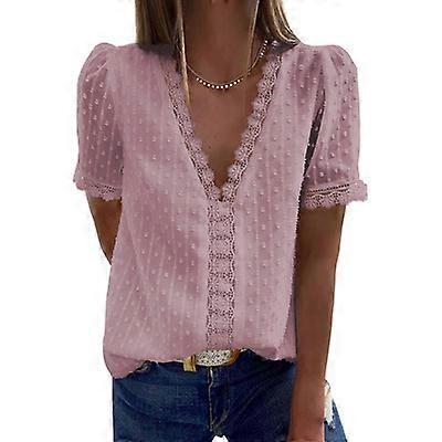 Damen Spitze V-Ausschnitt Kurzarm Top