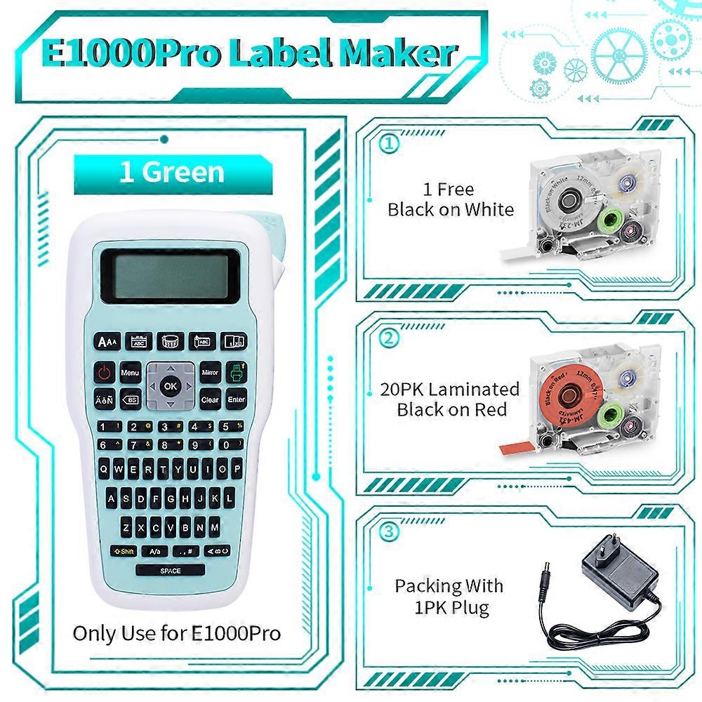 Label Maker Machine E1000 Portable Handheld Label Printer QWERTY Keyboard Multiple Symbols Laminated Labels for Home Office Use