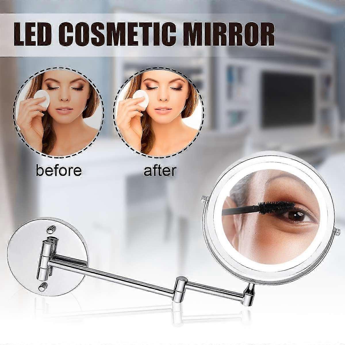 Makeup Vanity Mirror With Light Led 5x Magnification Mounted Telescopic Enlargement Mirrors