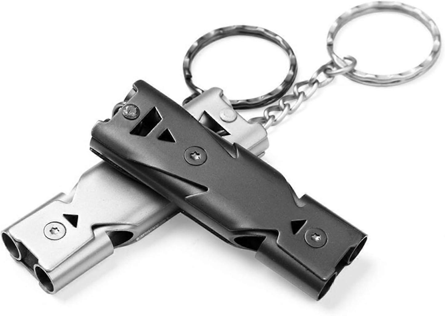 Emergency Survival Whistle Double Tubes Safety Whistles 2 pack with lanyard and keychain