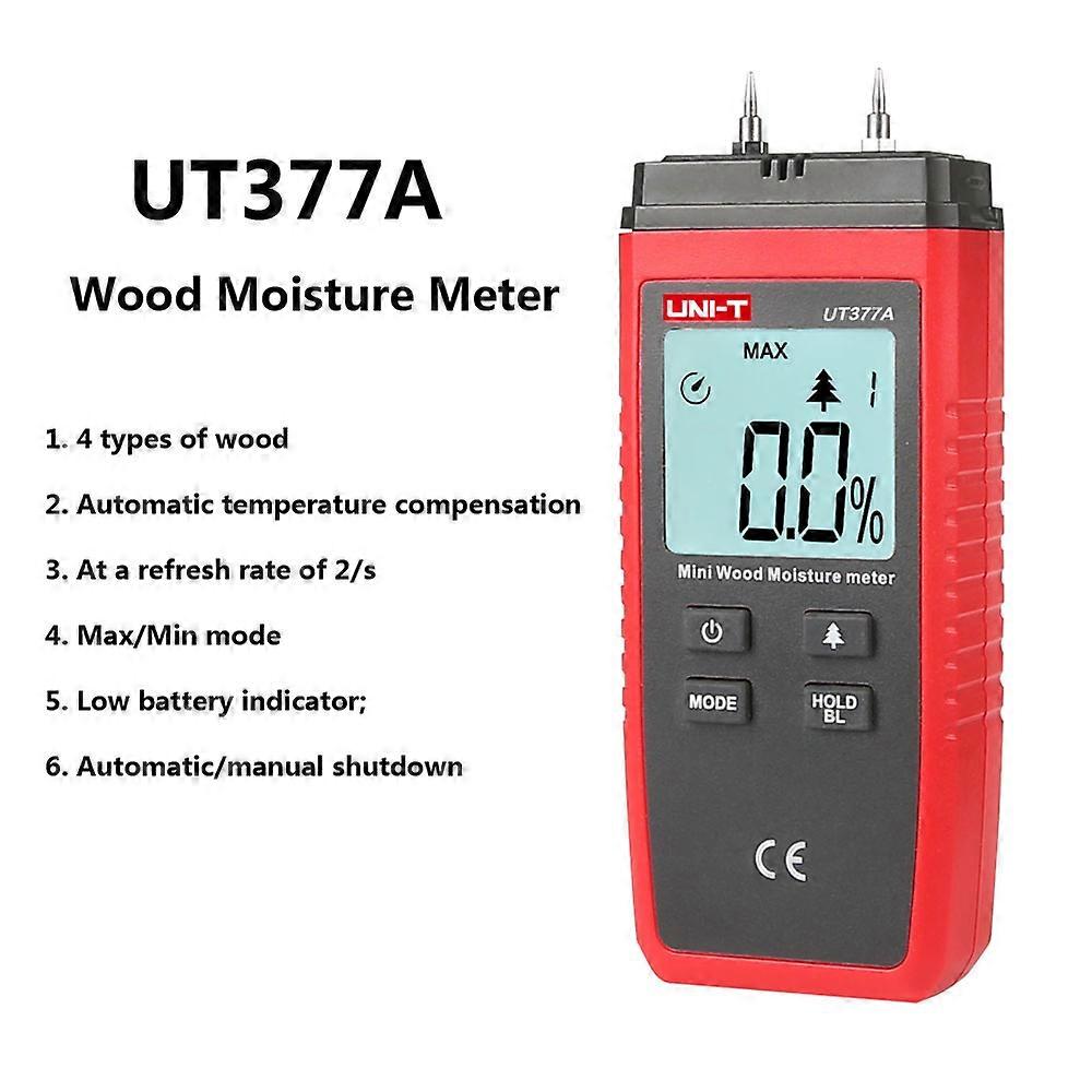 UNI-T UT377A Igrometro digitale per legno a due pin Tester di umidità per legno Igrometro Rilevatore di umidità per legno Ampio display LCD