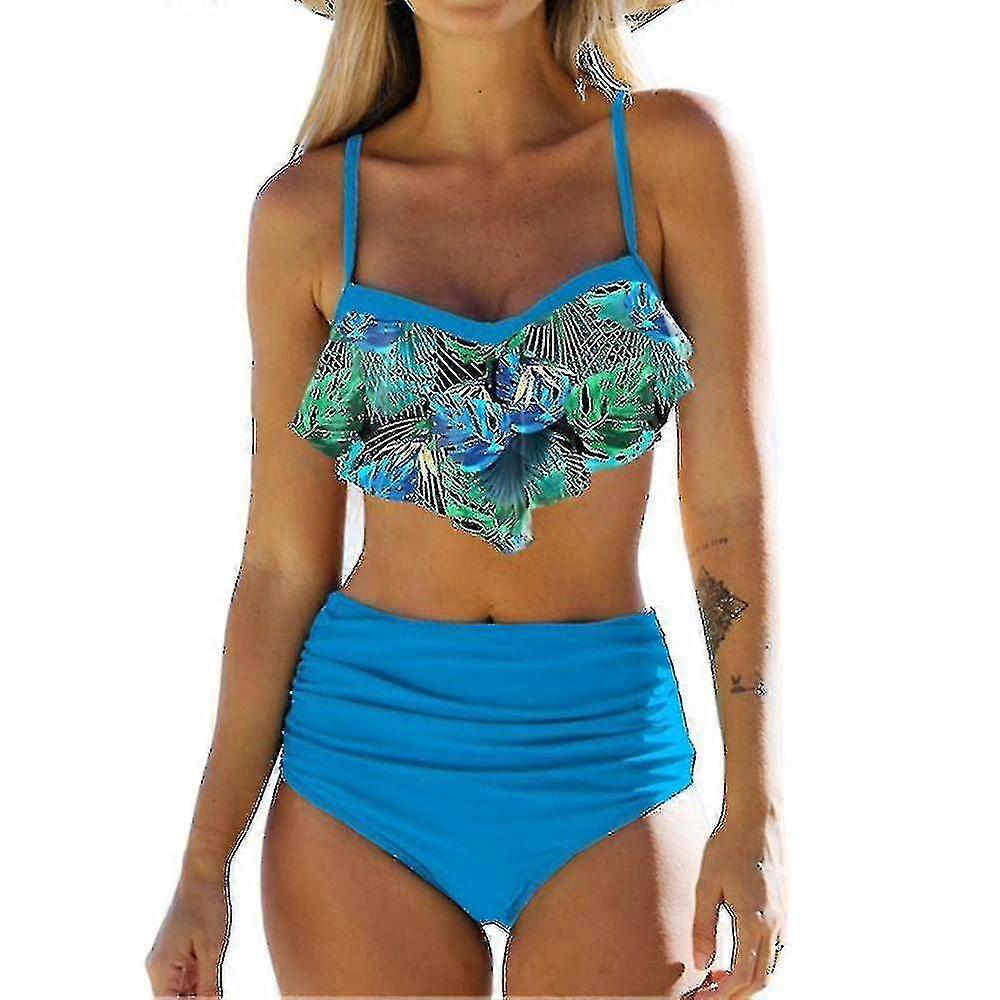 Naiset Kukka Bikinisetti Uimapuku Korkea vyötärö Pitsi-up Uimapuvut