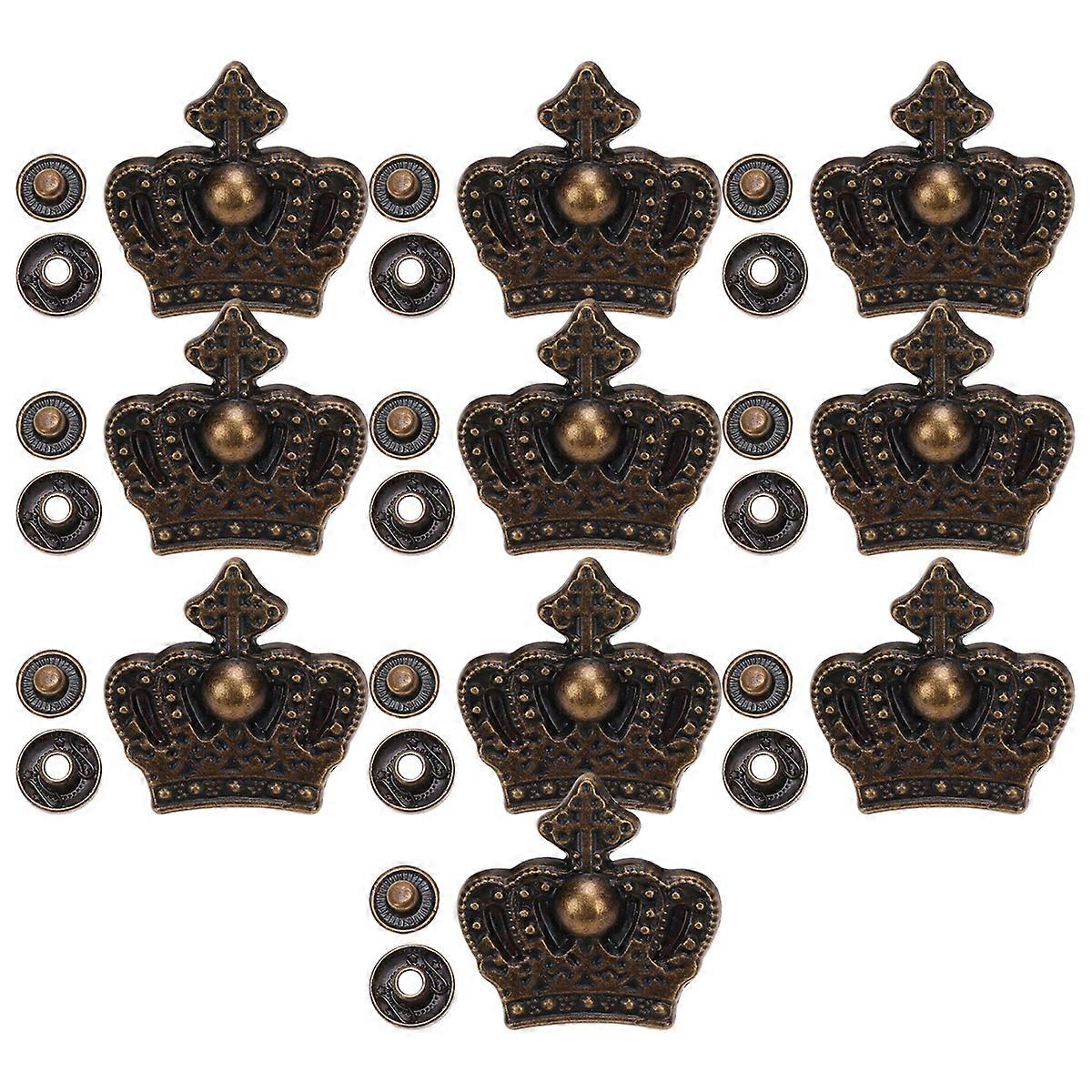 10 Sets Zinc Alloy Retro Crown Style Snap Button Costume Bag Buckle Fittings Clasp Button Craft with Base Accessories (Bronze)