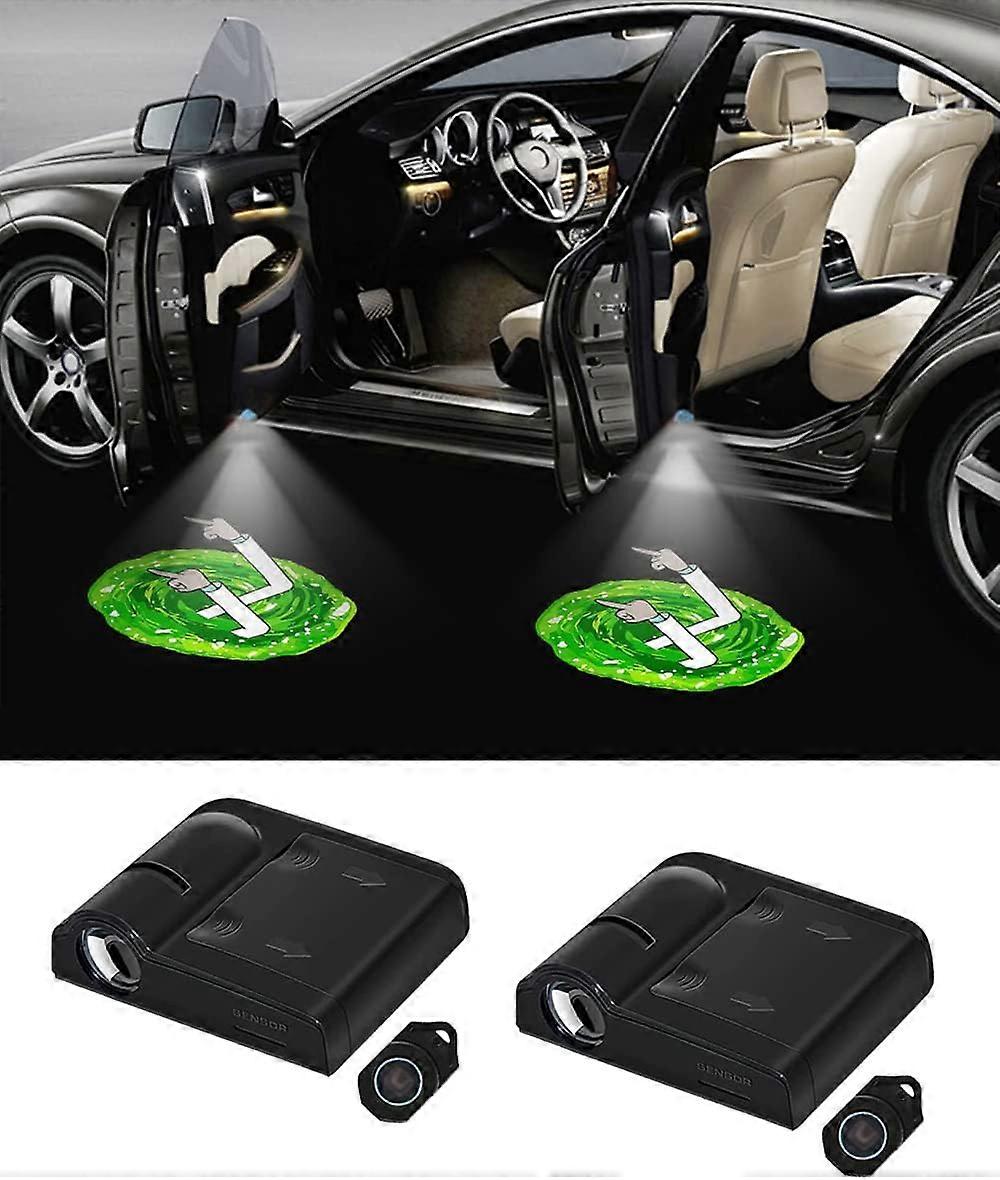 2PCS Car Door Lights Logo Projector for Rick and Morty Car Door Projector Lights Welcome Courtesy Ghost Shadow Lamp Universal Wireless Car Door Lights