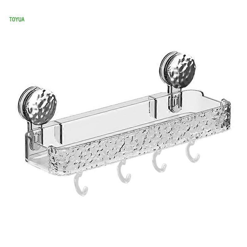 Easy Installation Suction Cup Shelf With 4 Hooks Space Saving Suction Rack Perfect For Bathroom   Kitchen Organization Nm