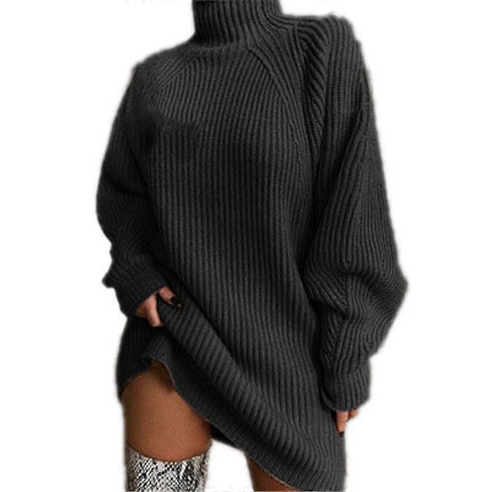 Autumn Winter Turtleneck Knitted Sweater Dress Casual Solid Color