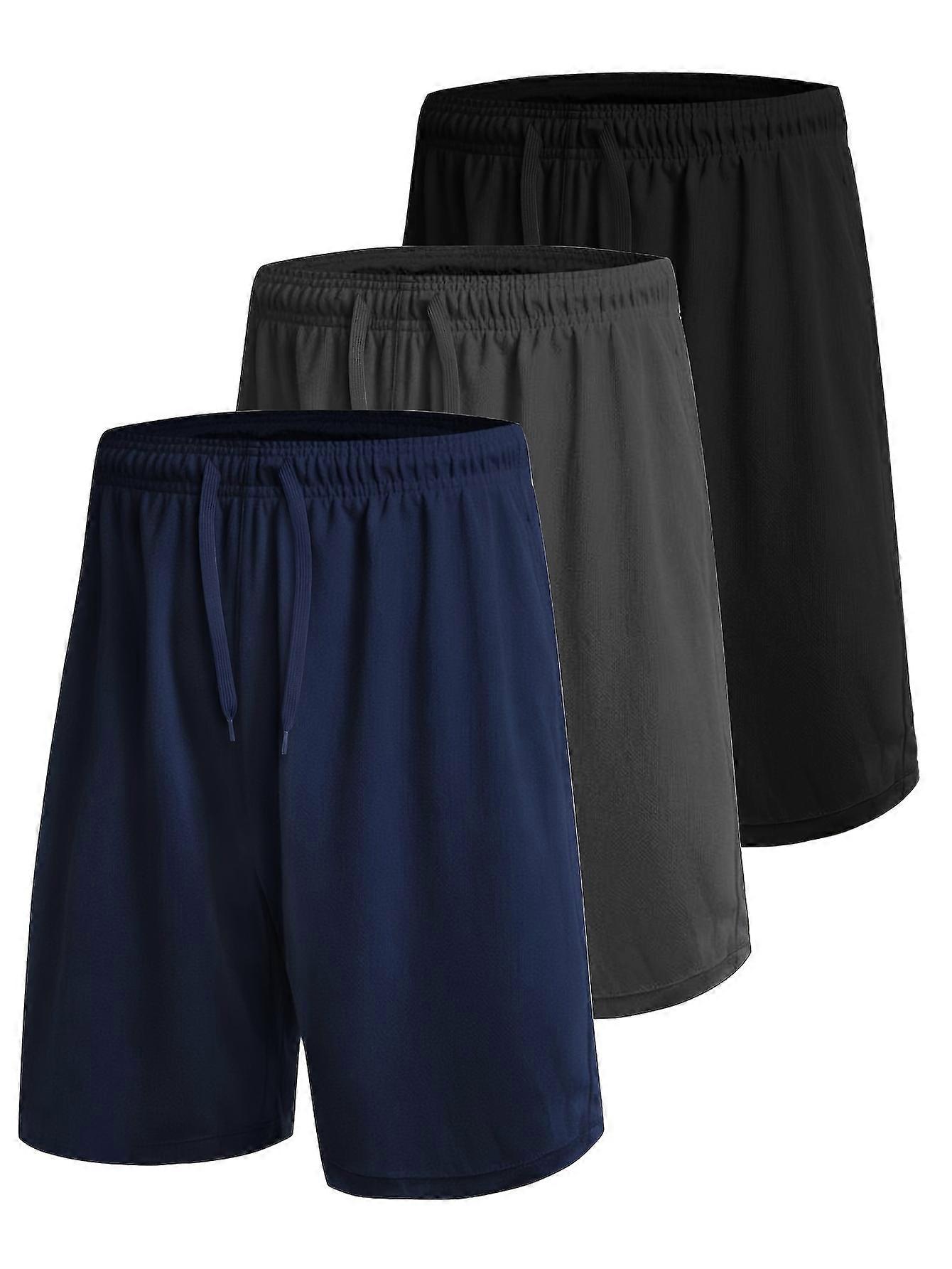 New style 3pcs Solid Comfy Shorts, Men's Casual Elastic Waist Drawstring Shorts For Summer Basketball And Workout