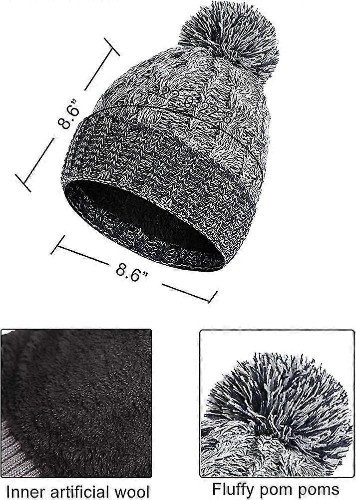Womens Bobble Hat Scarf And Gloves Set Fleece Lined Beanie Touchscreen Gloves