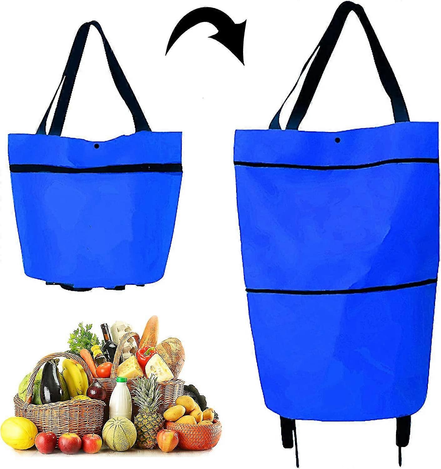 2 In 1 Collapsible Two-stage Zipper Grocery Cart With Wheels Shopping Bag (black) (a-1b) NEW