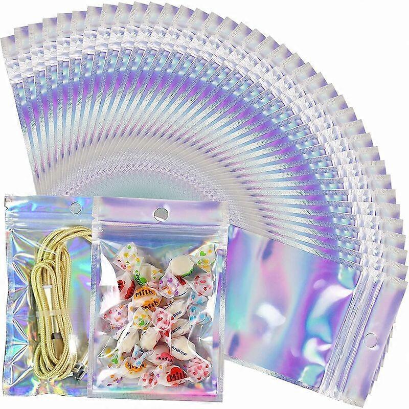 Nye produkter i 2023,100Pcs Genlukkelige lugtsikre poser Genlukkelige poser Lynlåspose holografisk opbevaring Lynlås poseposer til opbevaring af mad Holografisk