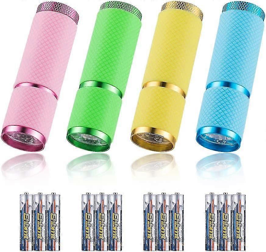 4 Pieces Led Torch, Mini Torch With Fluorescent Handle For Kids Or Adults Cycling Camping Reading Walking Hiking Working 12 Batteries Not Included