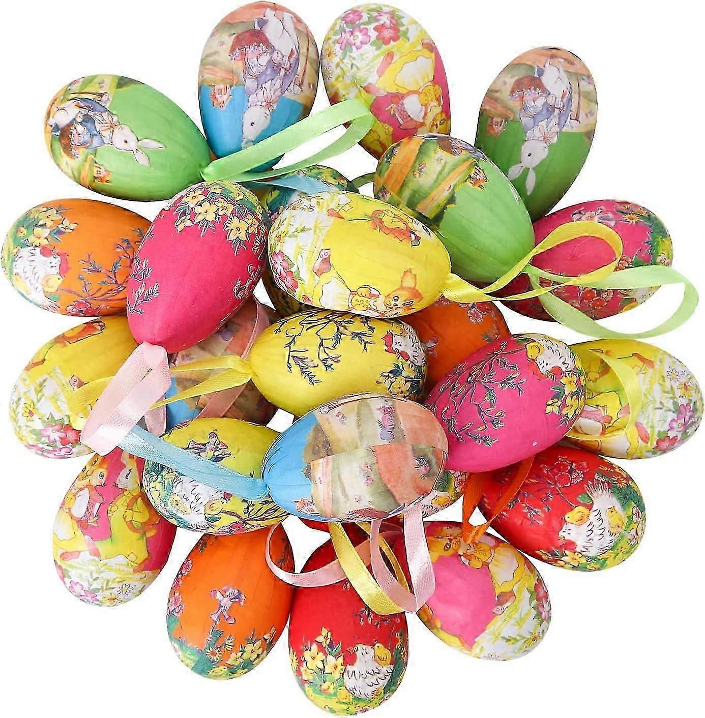 24 PCS Easter Eggs Decorations, Foam Painted Sticker Eggs for Party