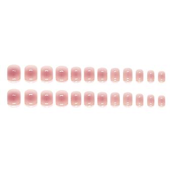 Short Round Press-on Nails Sweet Pink Wearable Fake Nails Square Nails Tips Finger Nail Diy Decoration