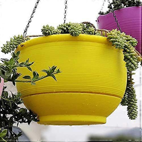 Plastic Hanging Planter Self Watering Basket Flower-Yellow-