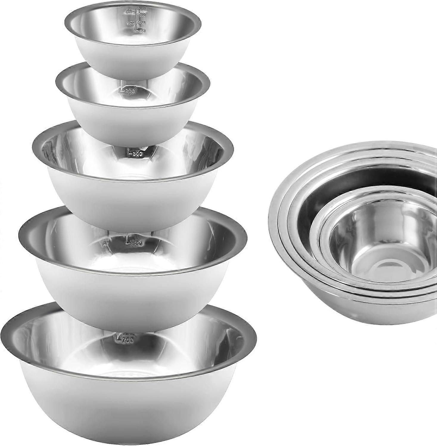 Stainless Steel Mixing Bowl Set of 5, Nesting Bowls for Cooking, Baking, Food Prep, Dishwasher Safe, Durable Design