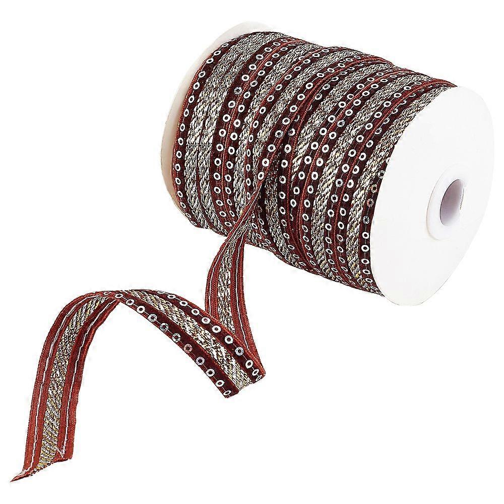 Sparkle Style Polyester Ribbons Sequin Coconut Brown 15x1mm about 32.81 Yards(30m)/Roll