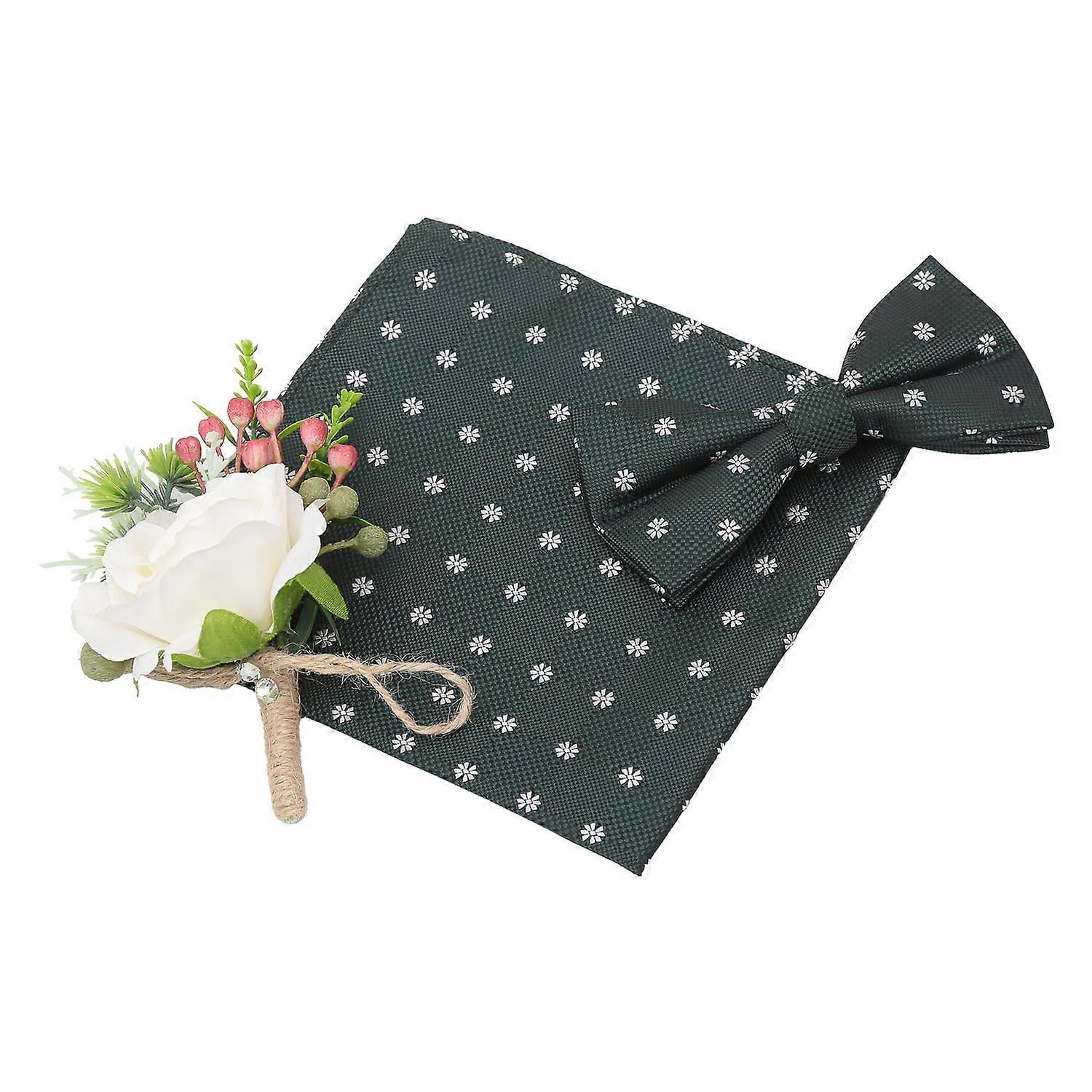 Emerald Green Floral Daisy Bow Tie and Pocket Square Set