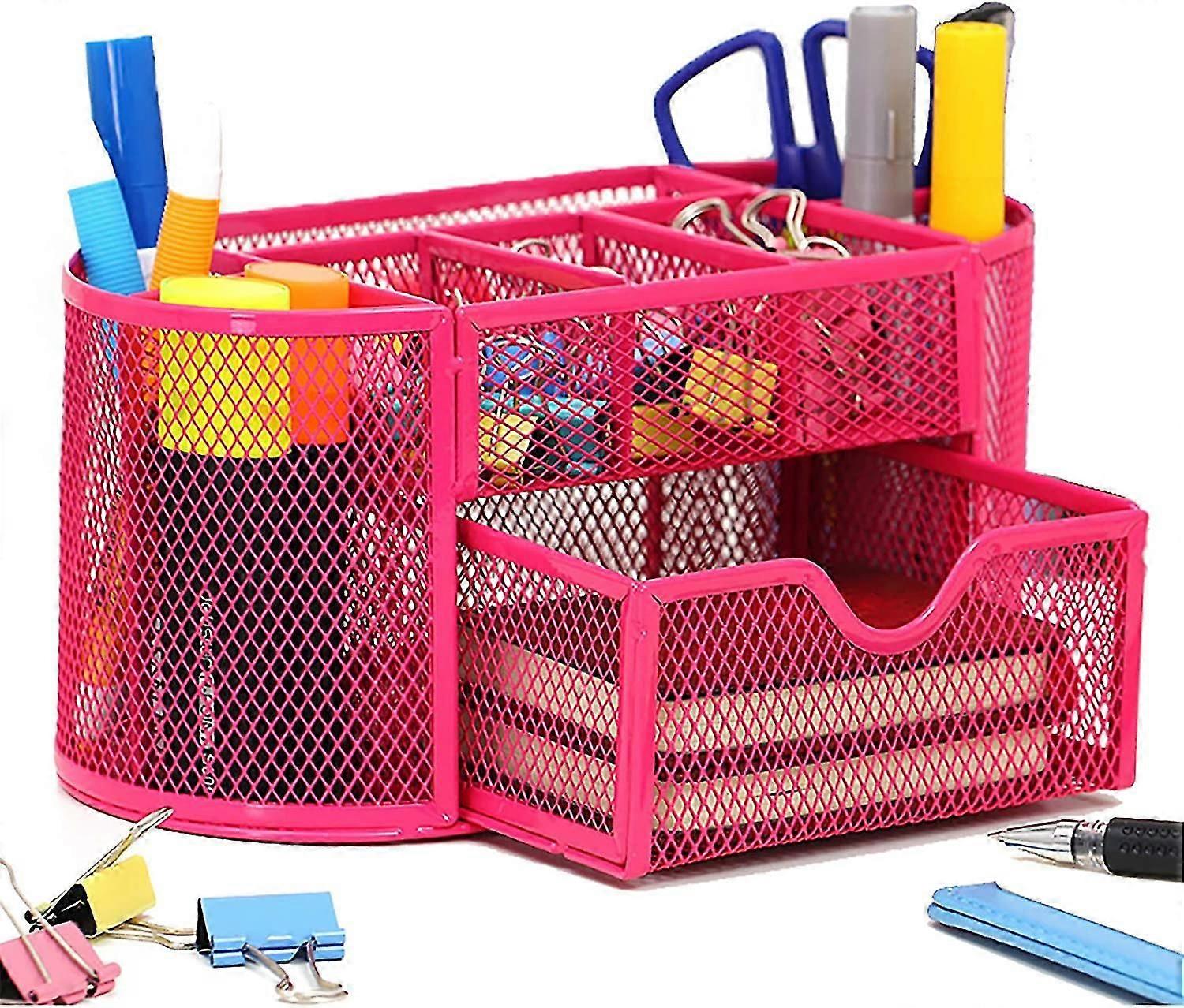 Desk Organizer, Mesh Metal Office Organizer With Drawer And Pen Holder, Stapler, Folder Clips, Sticky Notes, Space-saving Desk Organizer