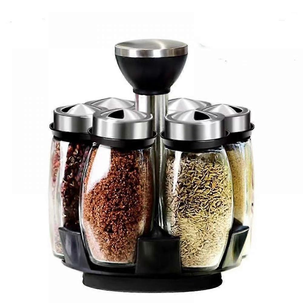 Spice Jar Seasoning Bottle Suit, Rotatable Seasoning Box, With 6 Empty Cans, Suitable For Kitchen And Restaurant