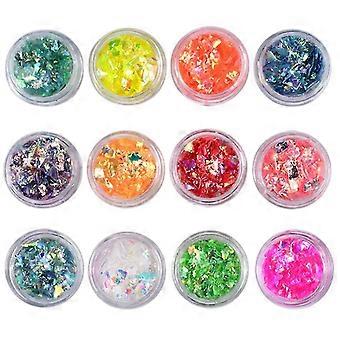 12 farver manicure shell cellofan farverige slik aurora papirer hård epoxyfyldning neglelak klæbende negledekoration-fg