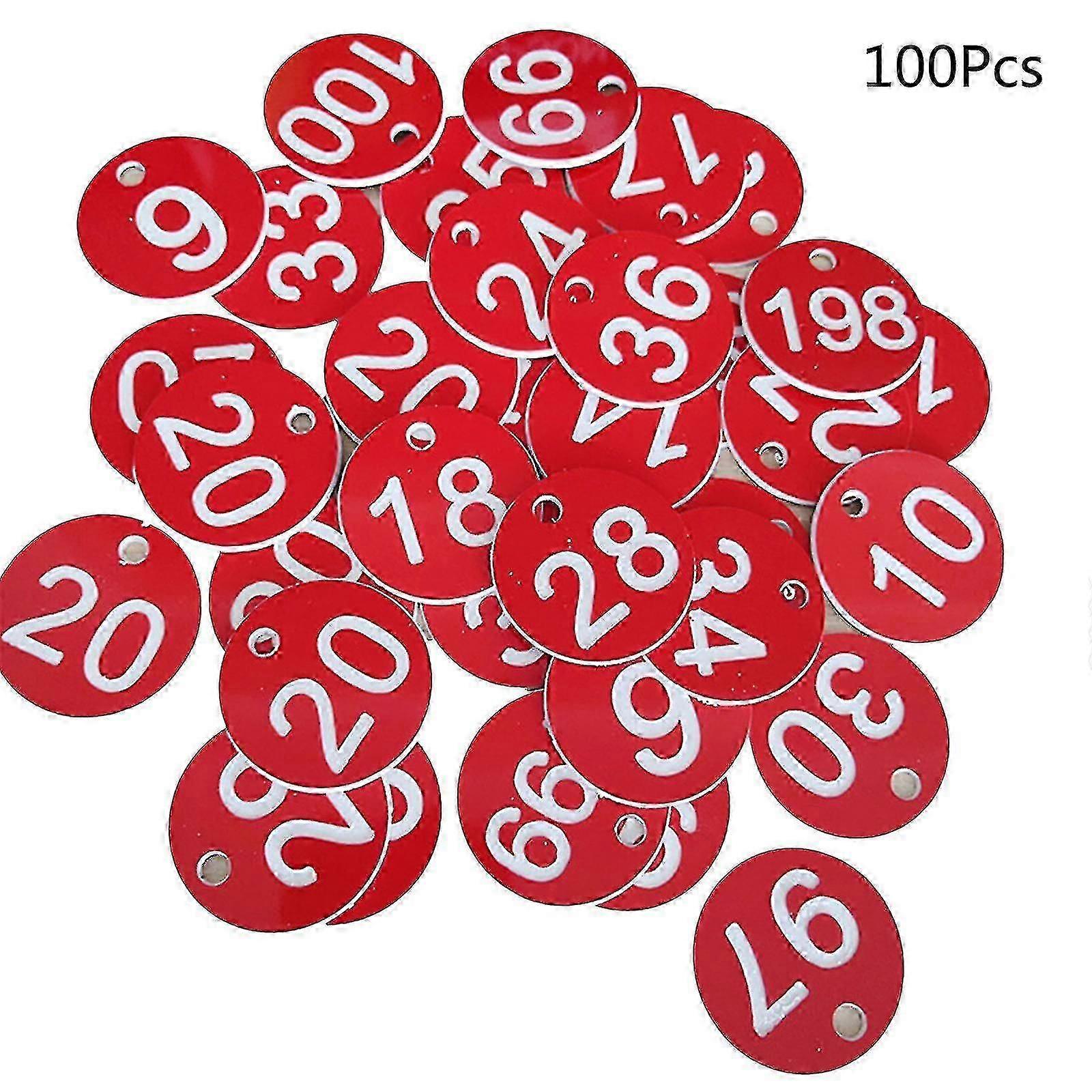 100 stk Plast Id Number Tags 1-100 Gravert nummer Id Tag farget for nøkkelring HK