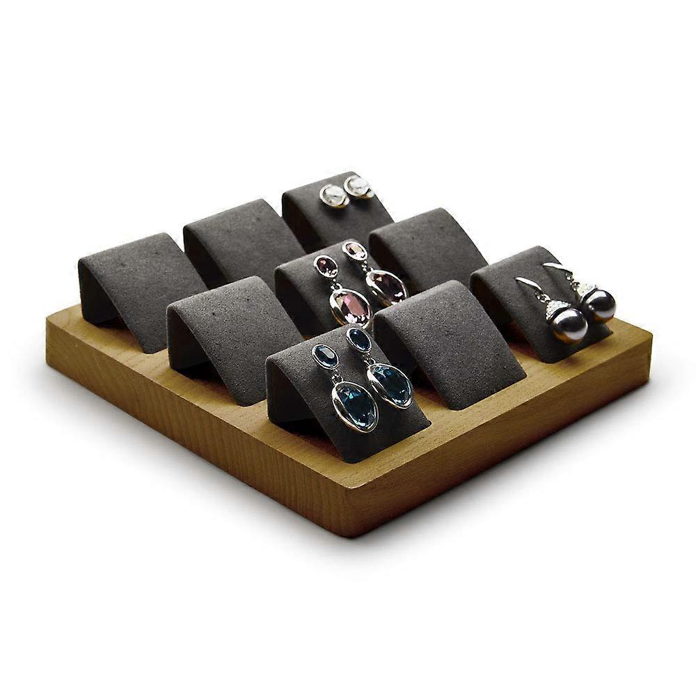 Solid Wood Earring Display Stand Jewelry Organizer With Slotted Design For Hoop And Stud Storage